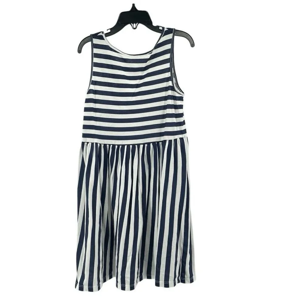 H&M Girls Striped Sleeveless Tank Dress 6-8Y Navy White Cotton Sundress